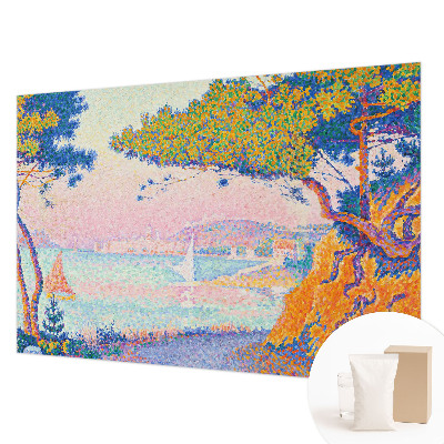 Papier peint panoramique tendance avec un motif de paysage coloré