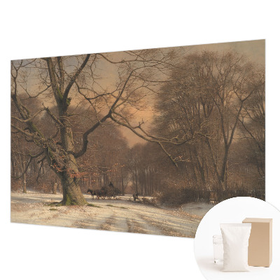 Papier peint panoramique salon avec un motif de paysage hivernal
