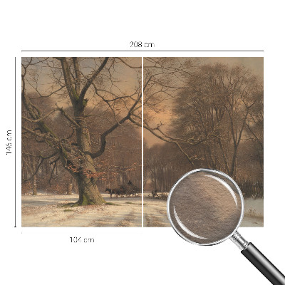 Papier peint panoramique salon avec un motif de paysage hivernal