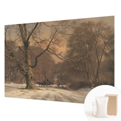 Papier peint panoramique salon avec un motif de paysage hivernal
