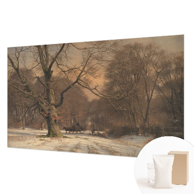 Papier peint panoramique salon avec un motif de paysage hivernal