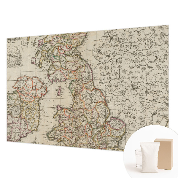 Papier peint panoramique chambre adulte avec un motif de carte ancienne
