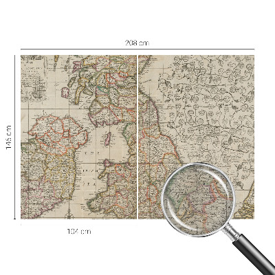 Papier peint panoramique chambre adulte avec un motif de carte ancienne