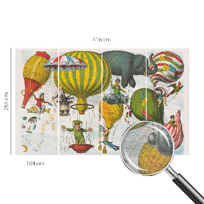 Papier peint panoramique avec motif de montgolfières