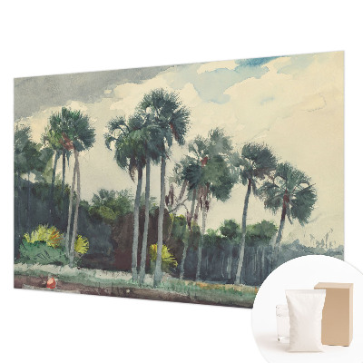Papier peint panoramique intissé avec un motif de palmiers exotiques