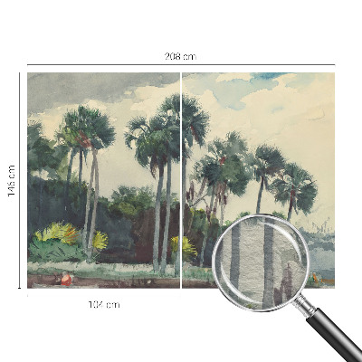 Papier peint panoramique intissé avec un motif de palmiers exotiques