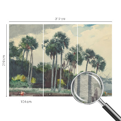 Papier peint panoramique intissé avec un motif de palmiers exotiques