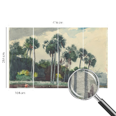 Papier peint panoramique intissé avec un motif de palmiers exotiques