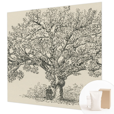 Papier peint salon moderne avec une illustration d'arbre