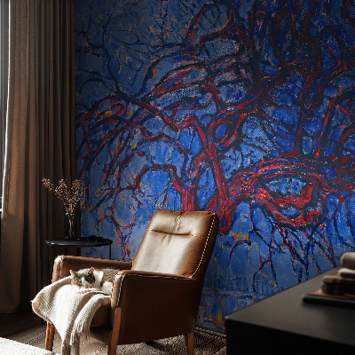 Poster mural panoramique avec un motif d'arbre en flammes