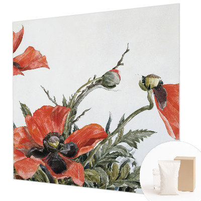 Décoration murale panoramique intissé avec un motif de coquelicots rouges