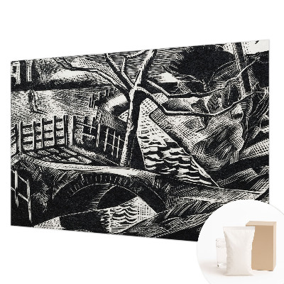 Papier peint salon moderne avec un motif de paysage architectural