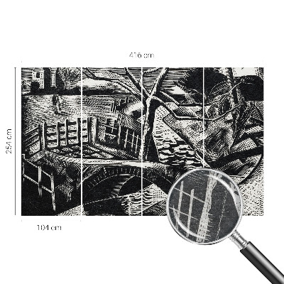 Papier peint salon moderne avec un motif de paysage architectural