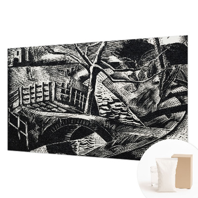 Papier peint salon moderne avec un motif de paysage architectural