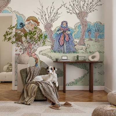 Papier peint panoramique à motif d'une scène romantique
