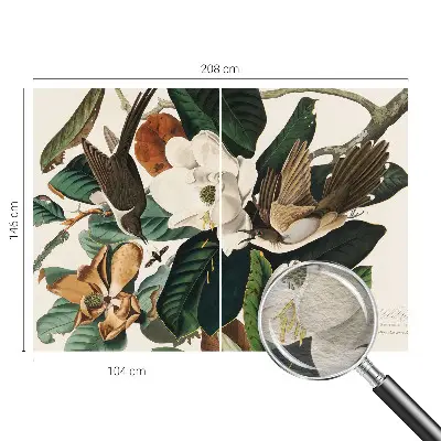 Papier peint photographique sur tissu non tissé oiseaux magnolias