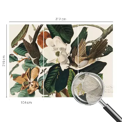Papier peint photographique sur tissu non tissé oiseaux magnolias