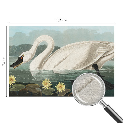 Papier peint panoramique chambre avec un motif de cygne et de nénuphars