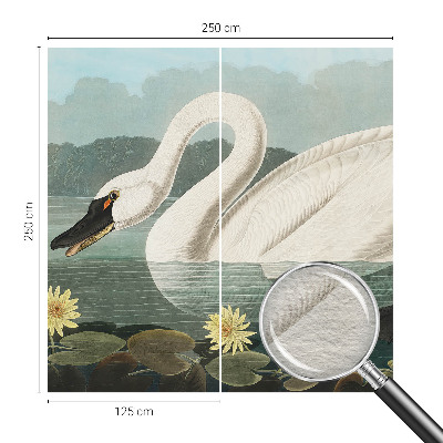Papier peint panoramique chambre avec un motif de cygne et de nénuphars