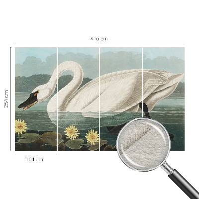 Papier peint panoramique chambre avec un motif de cygne et de nénuphars