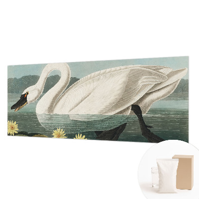 Papier peint panoramique chambre avec un motif de cygne et de nénuphars