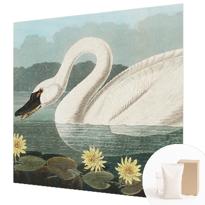 Papier peint panoramique chambre avec un motif de cygne et de nénuphars