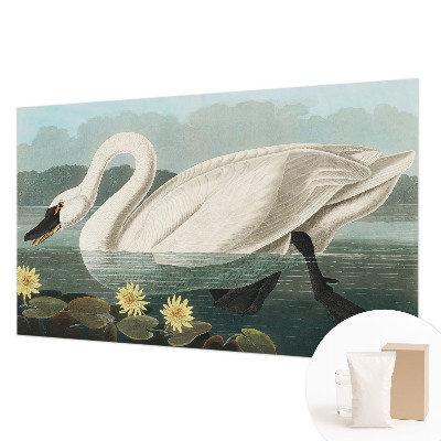 Papier peint panoramique chambre avec un motif de cygne et de nénuphars