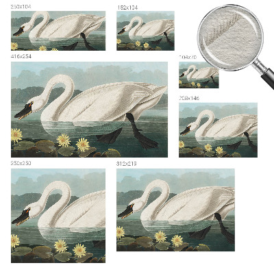 Papier peint panoramique chambre avec un motif de cygne et de nénuphars