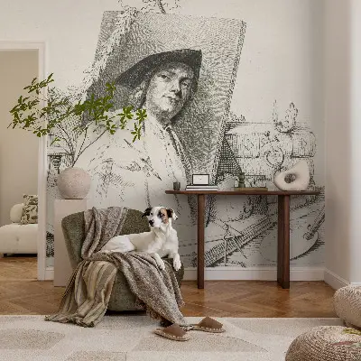 Papier peint chambre moderne avec un portrait artistique
