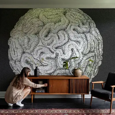 Papier peint salon moderne avec une structure sphérique