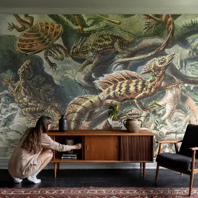 Tapisserie panoramique avec un motif de reptiles exotiques
