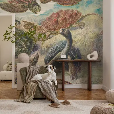 Papier peint panoramique chambre avec motif de faune de tortues