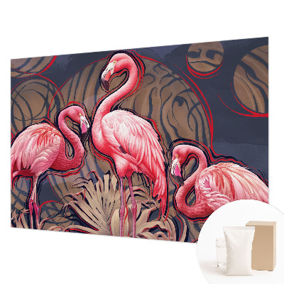 Papier peint panoramique moderne avec des flamants roses