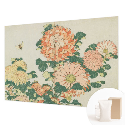 Papier peint panoramique tendance avec un motif de chrysanthèmes