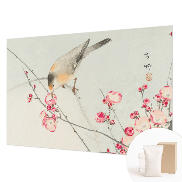 Papier peint photo avec un motif d'oiseau fleuri