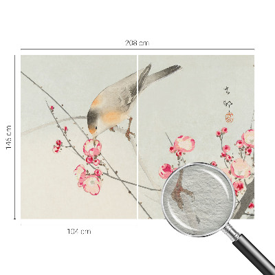 Papier peint photo avec un motif d'oiseau fleuri