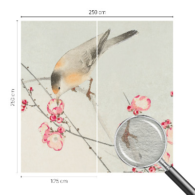 Papier peint photo avec un motif d'oiseau fleuri