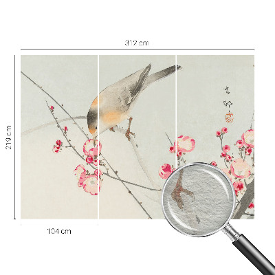 Papier peint photo avec un motif d'oiseau fleuri