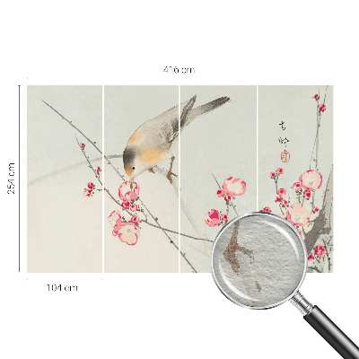 Papier peint photo avec un motif d'oiseau fleuri