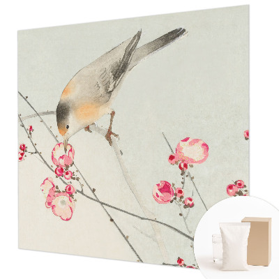 Papier peint photo avec un motif d'oiseau fleuri
