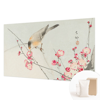 Papier peint photo avec un motif d'oiseau fleuri