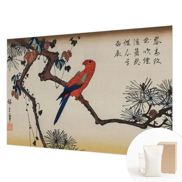 Papier peint salon moderne avec un motif d'oiseau sur une branche