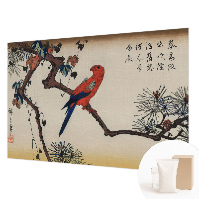 Papier peint salon moderne avec un motif d'oiseau sur une branche