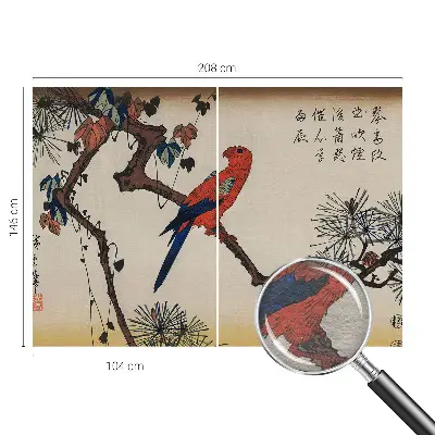 Papier peint salon moderne avec un motif d'oiseau sur une branche