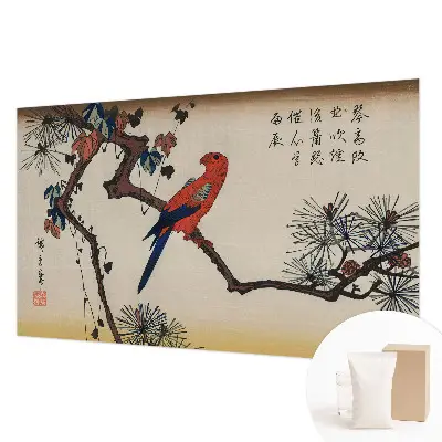 Papier peint salon moderne avec un motif d'oiseau sur une branche