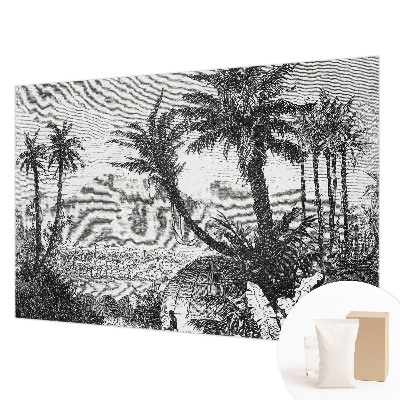 Papier peint panoramique avec un motif d'oasis tropicale