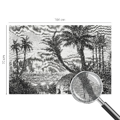 Papier peint panoramique avec un motif d'oasis tropicale