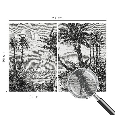 Papier peint panoramique avec un motif d'oasis tropicale