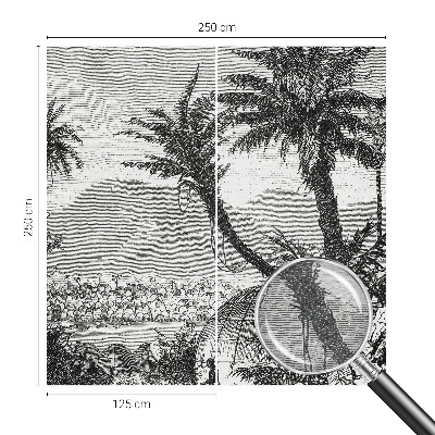 Papier peint panoramique avec un motif d'oasis tropicale