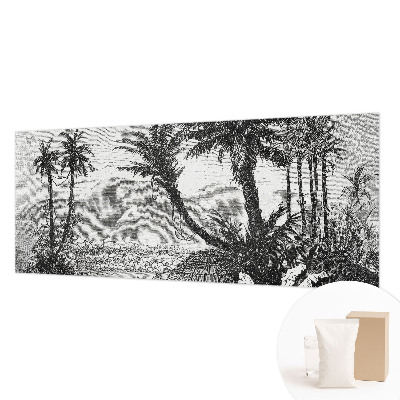 Papier peint panoramique avec un motif d'oasis tropicale